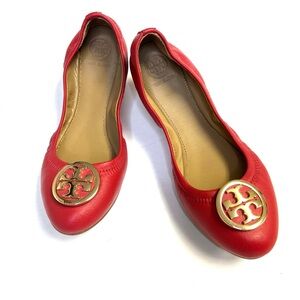 Tory Burch Benton 2 Red Leather Travel Ballet Flats - Sz 6.5